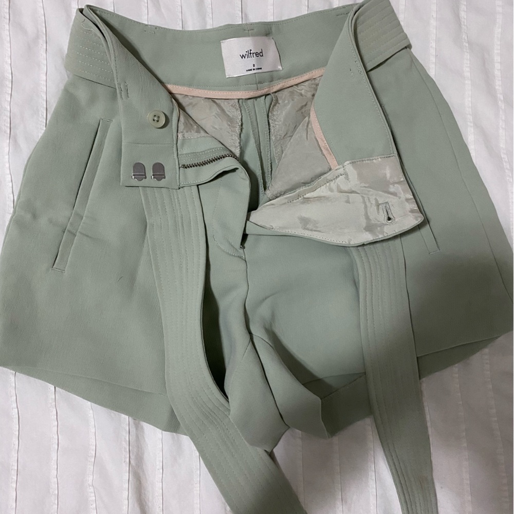 Belted paper bag pants aritzia. Barely worn in sage green colour. Size 0